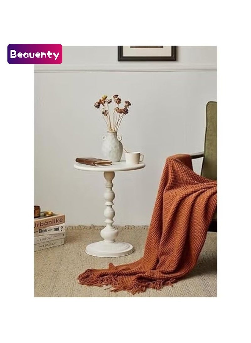 بيوينتي طاولة جانبية للاريكة بنمط فينتيج، طاولة قهوة خفيفة وفاخرة لتقديم الطعام للضيوف، طاولة جانبية لغرفة المعيشة والشرفة وغرفة النوم، مقاس 40 × 40 × 52 سم (ابيض) - Image 1